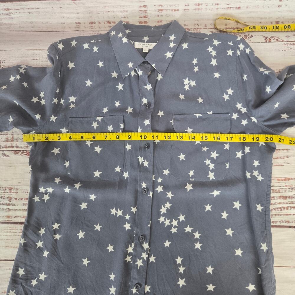 Equipment Slim Signature Silk Shirt L Bluestone Star Print Celestial Quiet Money - Picture 15 of 16
